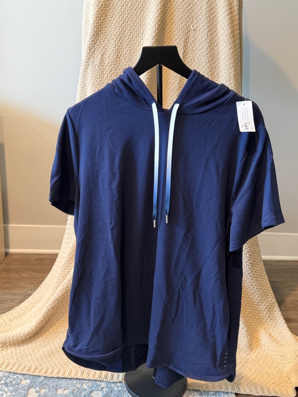 Lane Bryant Navy Blue Short-Sleeve Hooded Top